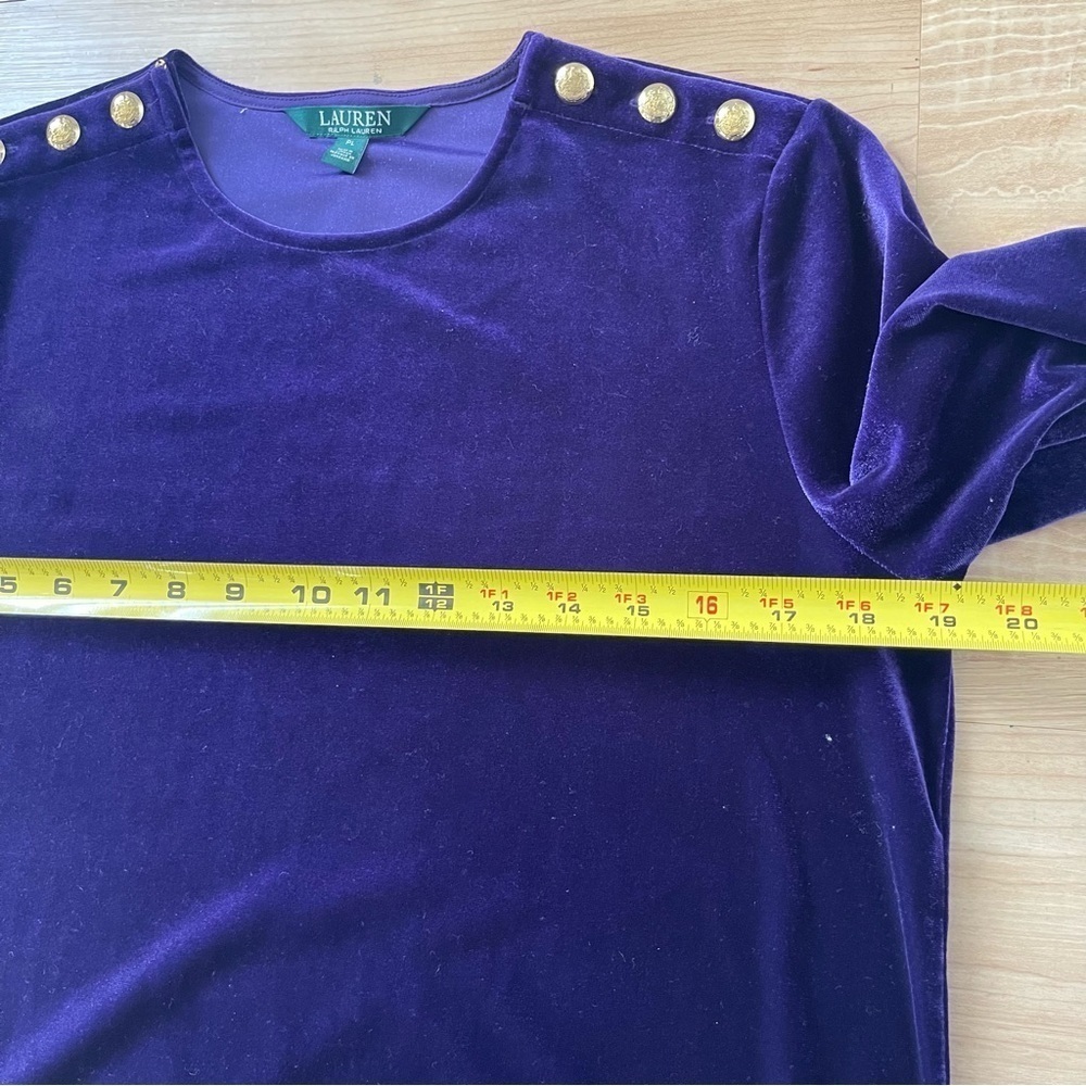 LAUREN Ralph Lauren Petite Large Velvet Tunic Purple Brown 3/4 Sleeve Top - Picture 8 of 11